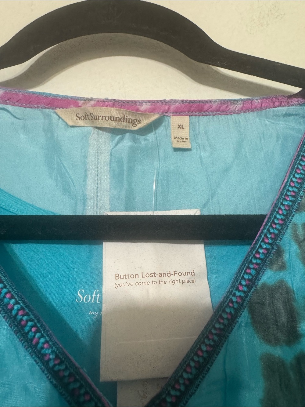Soft Surroundings Curacao Blue Pink Silk Tie Dye Tunic Top Blouse Size XL NWT - Picture 6 of 14